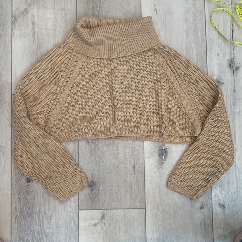 12th tribe crop camel sweater